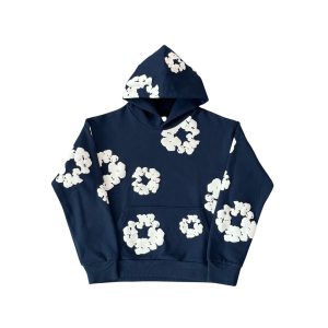 Navy Blue Cotton Wreath Hoodie