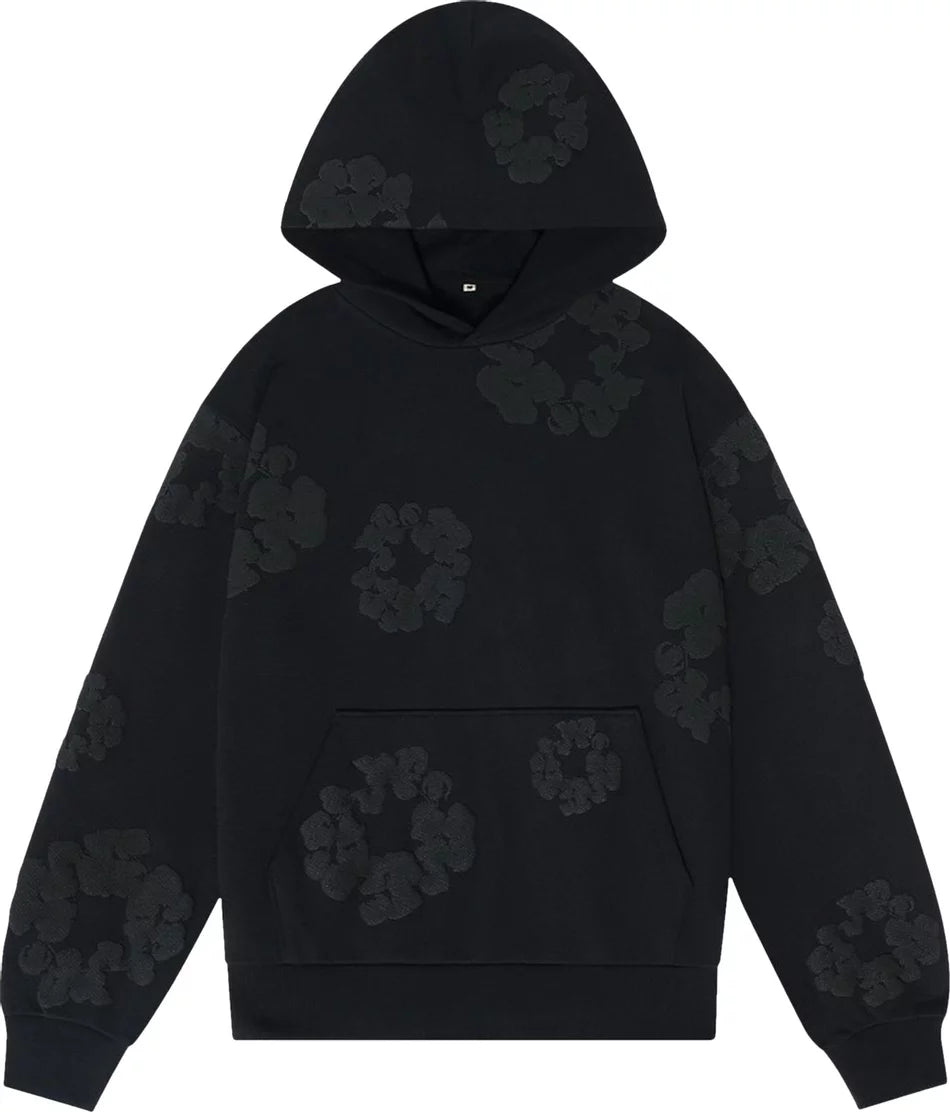 Full Black Cotton Wreath Hoodie