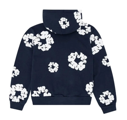 Navy Blue Cotton Wreath Hoodie